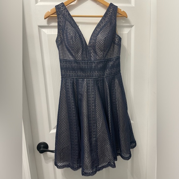 31-Dave & Johnny Dress Navy Blue Fairycore Flowy Formal Cocktail A-Line Sz 5 - 6 - Picture 2 of 13
